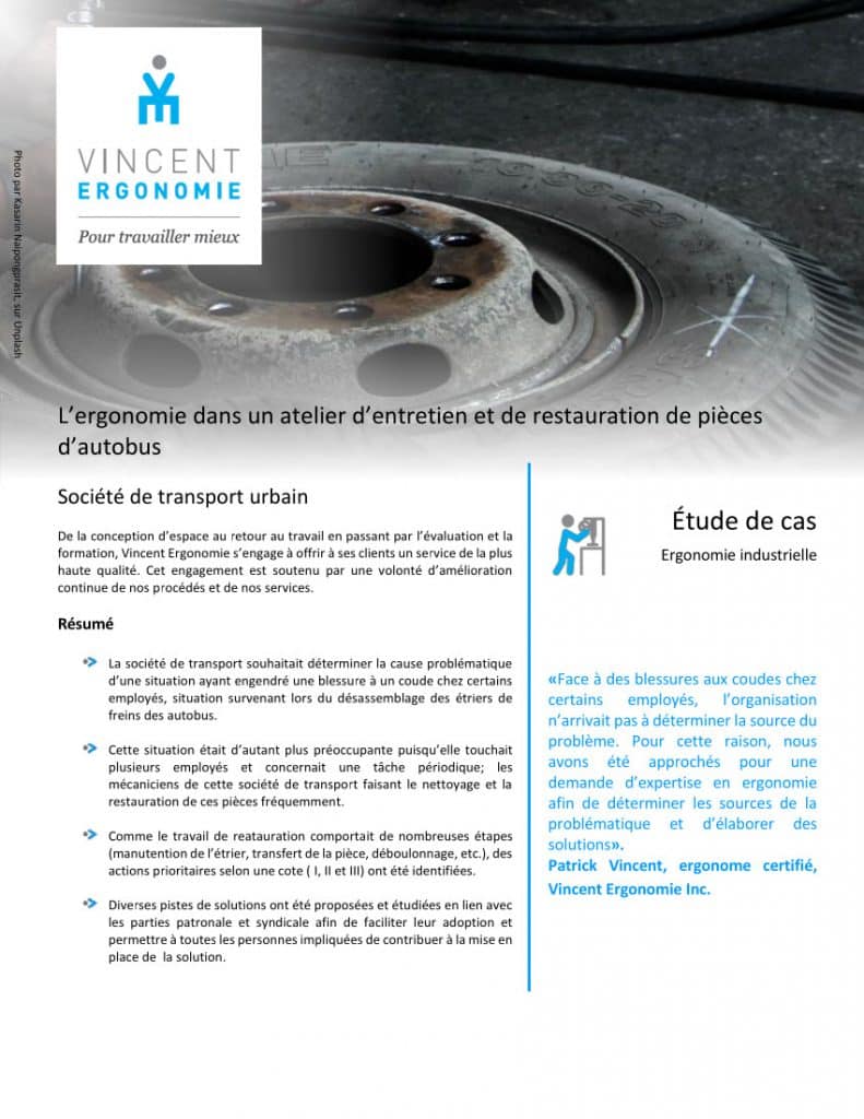 L’ergonomie dans un atelier d’entretien et de restauration de pièces d’autobus 1 edec STM etrier JE