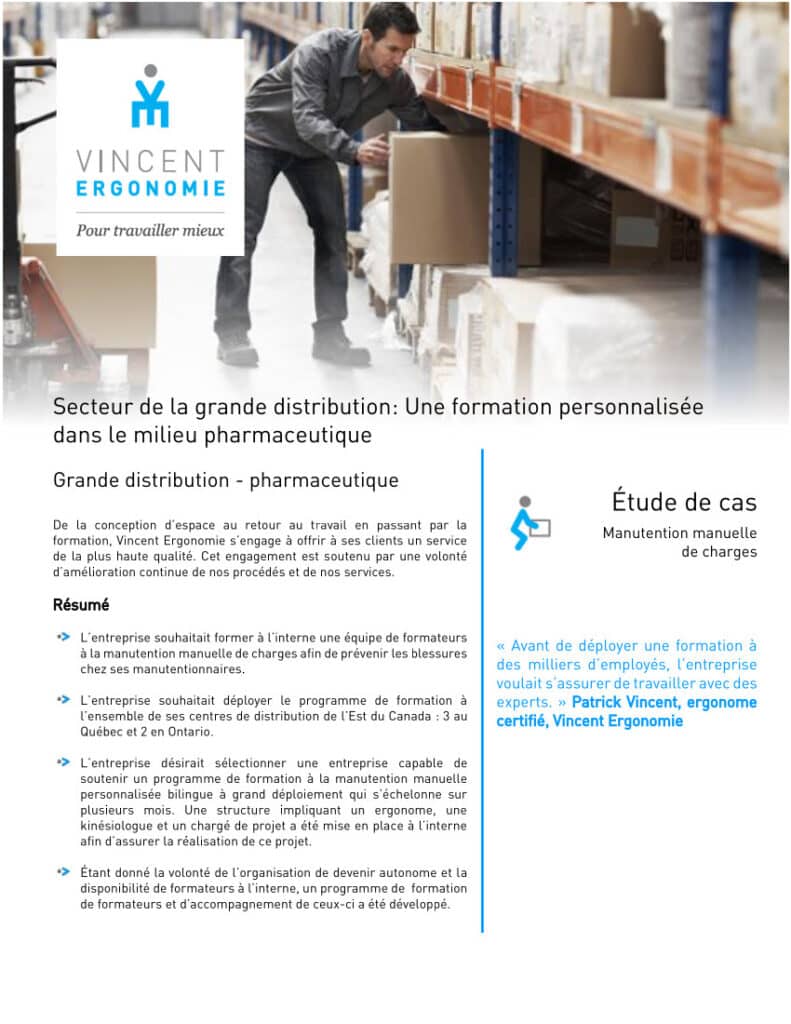 Secteur de la grande distribution: Une formation personnalisée dans le milieu pharmaceutique 1 Etude de cas manutention 1