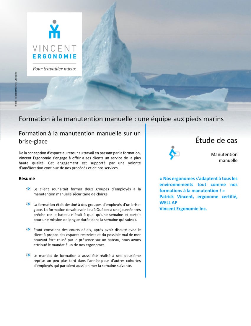 Formation à la manutention manuelle : une équipe aux pieds marins 1 edec brise glace